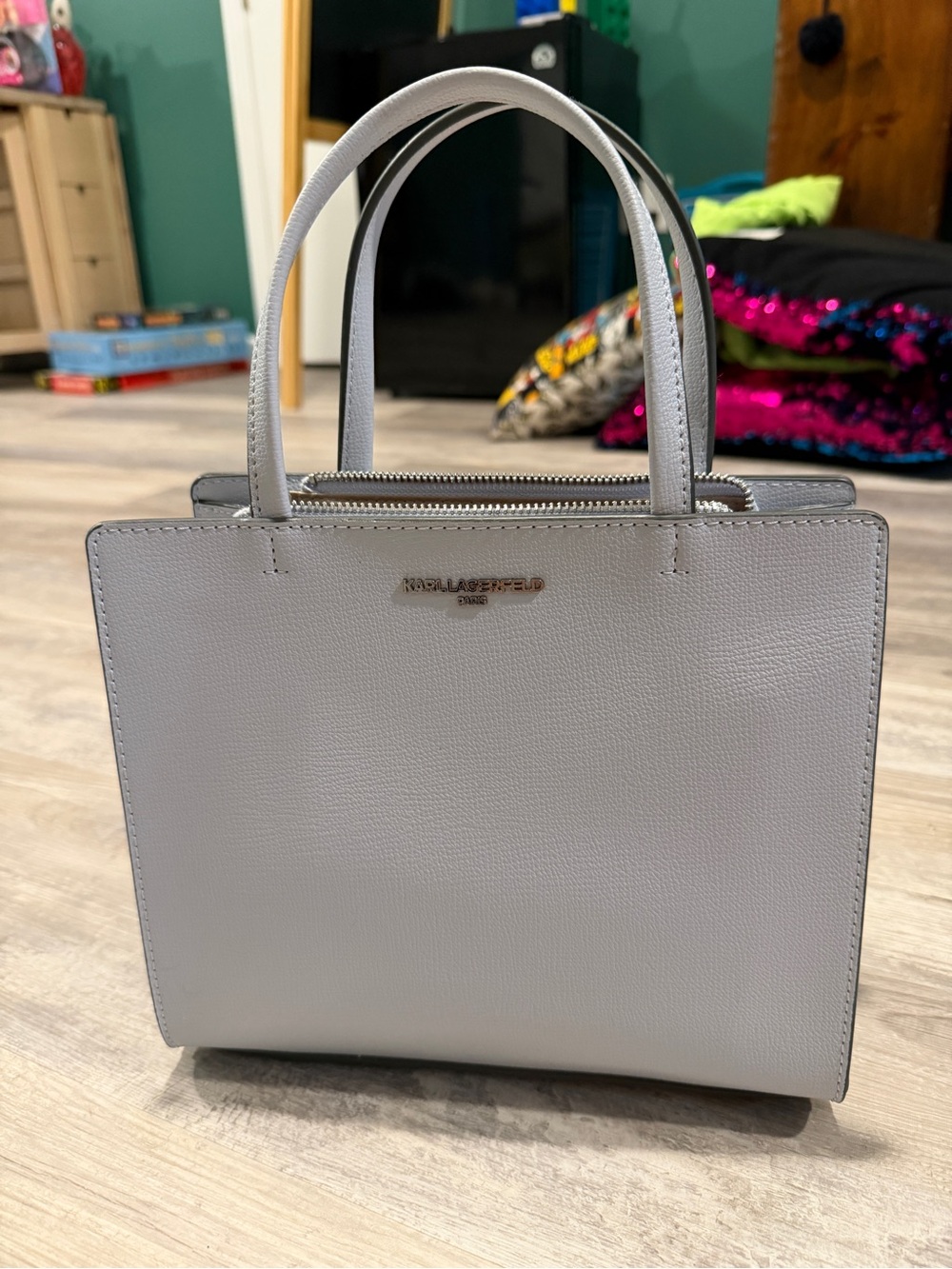 Karl Lagerfeld Paris Grey Leather Tote Bag